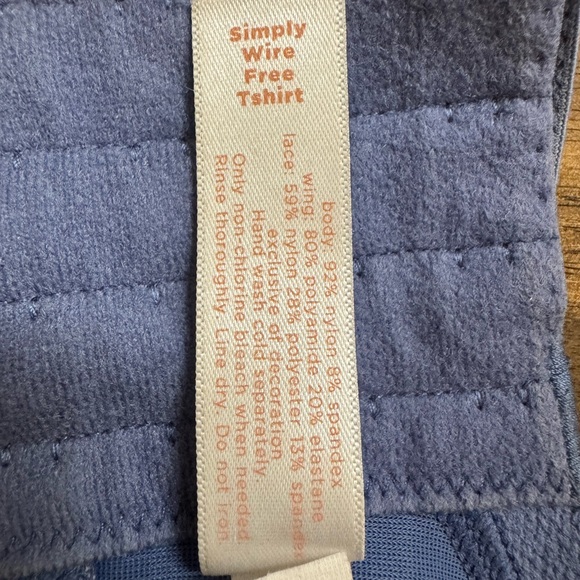 Cacique 42D Simply Wire Free Tshirt Bra Blue with White and Green Lace Trim - Picture 5 of 6